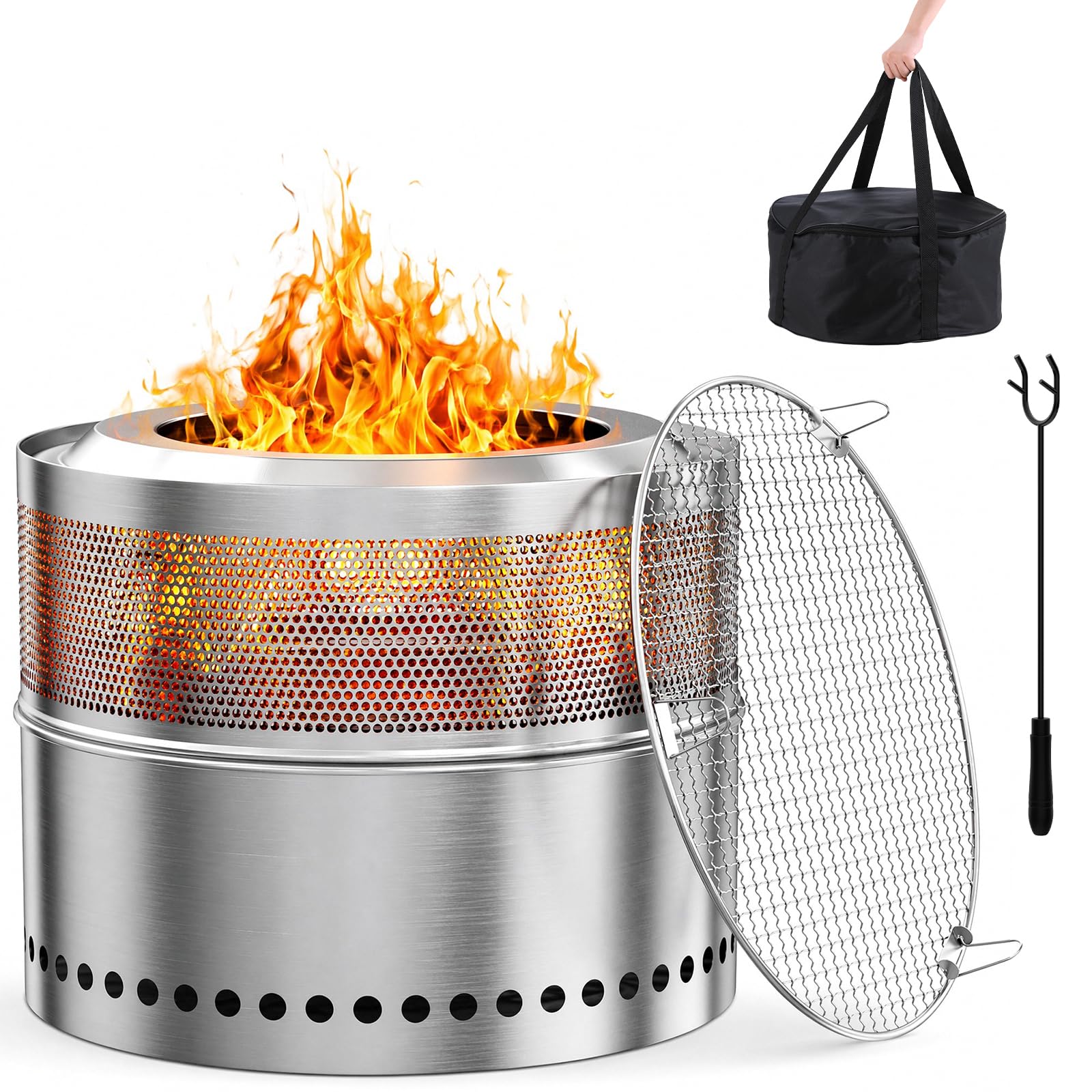 Fire Pit Bowl - Fogueira de Aço Inoxidável 50cm, Fogueira